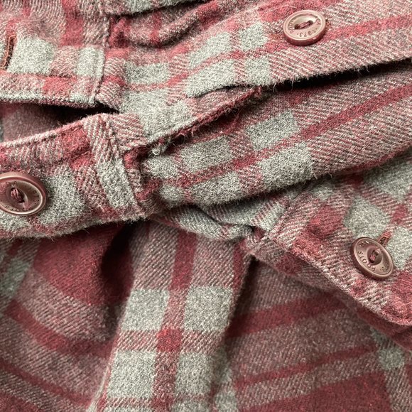 Roots Grey And Burgundy Plaid Flannel Long Sleeve Button Up Shirt, Size S - Picture 7 of 7
